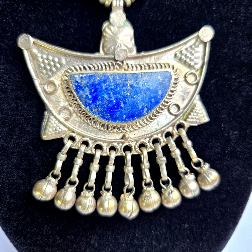 Vintage Handcrafted Lapis Lazuli Tribal Ghungroo Necklace & Earrings - Picture 3 of 15